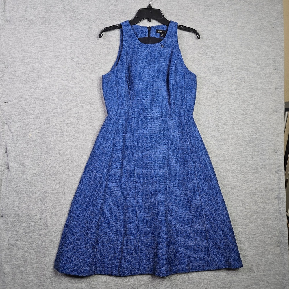Banana Republic Women's Size 4 SL Blue Tweed Fit & Flare Sleeveless Dress